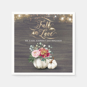 Rustic Fall White Floral Pumpkin Wedding Napkins