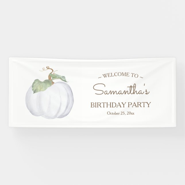 Rustic Fall White Pumpkin Birthday  Banner (Horizontal)