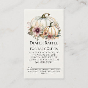 Rustic Fall White Pumpkin Floral Diaper Raffle Business Card