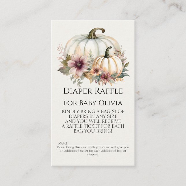 Rustic Fall White Pumpkin Floral Diaper Raffle Business Card (Front)