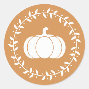 Rustic Fall White Pumpkin & Wreath Classic Round Sticker