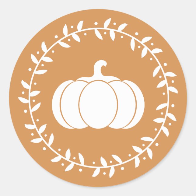 Rustic Fall White Pumpkin & Wreath Classic Round Sticker (Front)