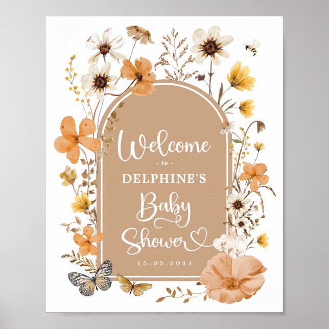 Rustic Fall Wildflower Baby Shower Welcome Poster (Front)