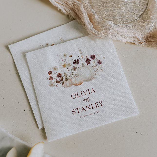 Rustic Fall Wildflower Pumpkin Wedding Napkin (Creator Uploaded)