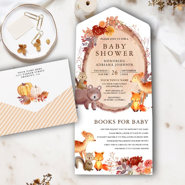 Rustic Fall Woodland Forest Animals Baby Shower All In One Invitation (Creator Uploaded)