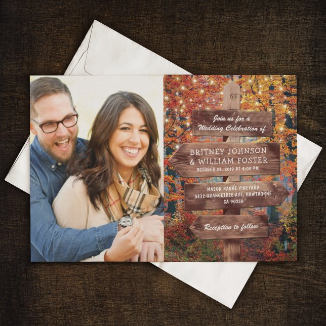 Rustic Fall Woodland Photo Wedding Invitation (Creator Uploaded)