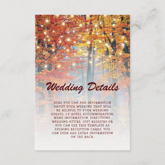 Rustic Fall Woodland String Lights Wedding Details Enclosure Card (Front)