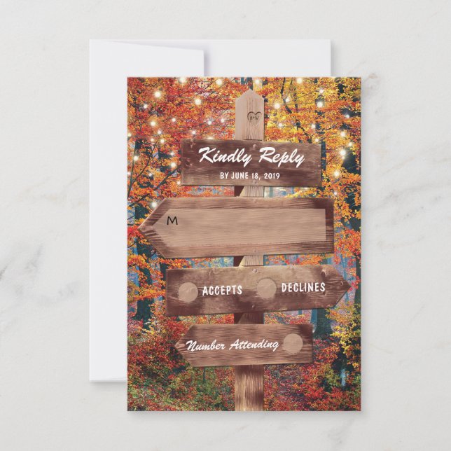 Rustic Fall Woodland String Lights Wedding RSVP (Front)