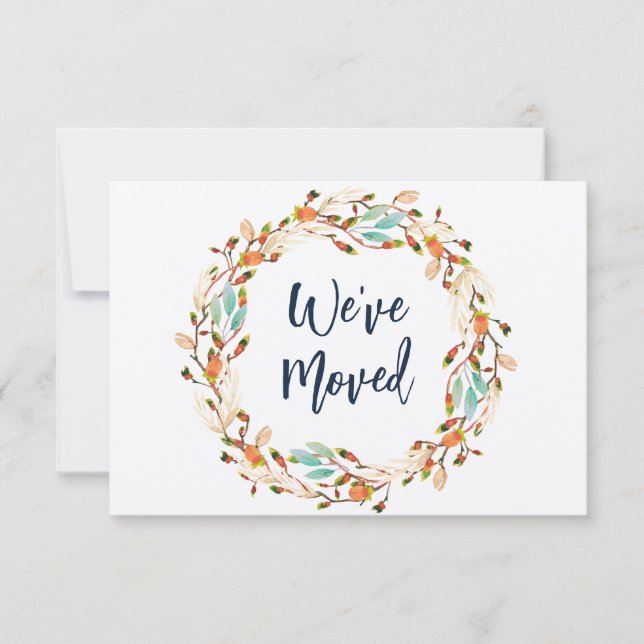 rustic fall wreath new address moving announcement (Front)