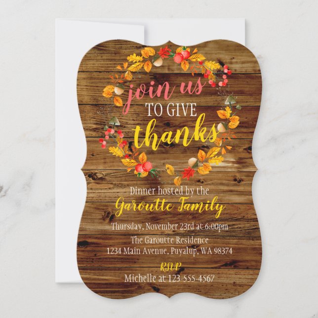 Rustic Fall Wreath Thanksgiving Invitation (Front)