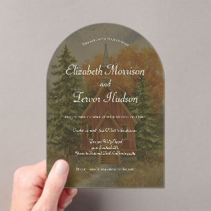 Rustic Fall Yosemite Chapel Wedding Acrylic Invitations