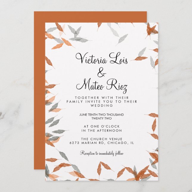 Rustic Falling Leaf Pampas Floating Wedding  Invitation (Front/Back)