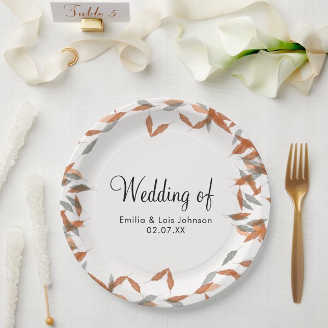 Rustic Falling Leaf Pampas Floating Wedding  Paper Plate (Wedding)
