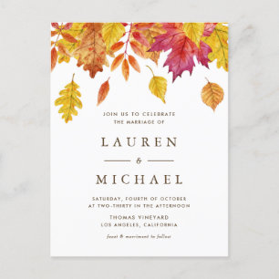 Rustic Falling Leaves Autumn Wedding QR Code Invitation Postcard
