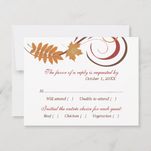 Rustic Falling Leaves Autumn Wedding RSVP Card