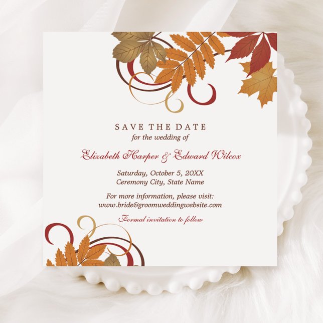 Rustic Falling Leaves Autumn Wedding Save The Date (Creator Uploaded)