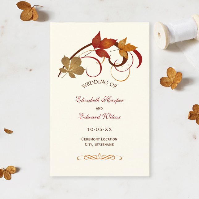 Rustic Falling Leaves Fall Wedding Programs (Creator Uploaded)