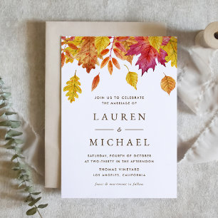 Rustic Falling Leaves Garland Autumn Wedding Invitation