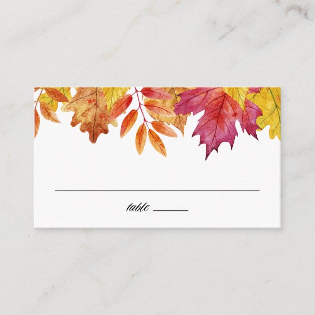 Rustic Falling Leaves Garland Autumn Wedding Place Card (Front)