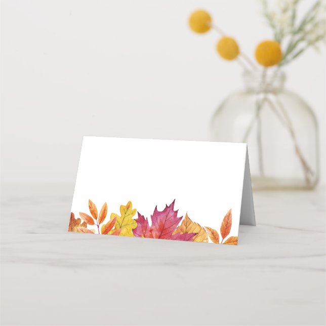Rustic Falling Leaves Garland Autumn Wedding Place Card (Front)