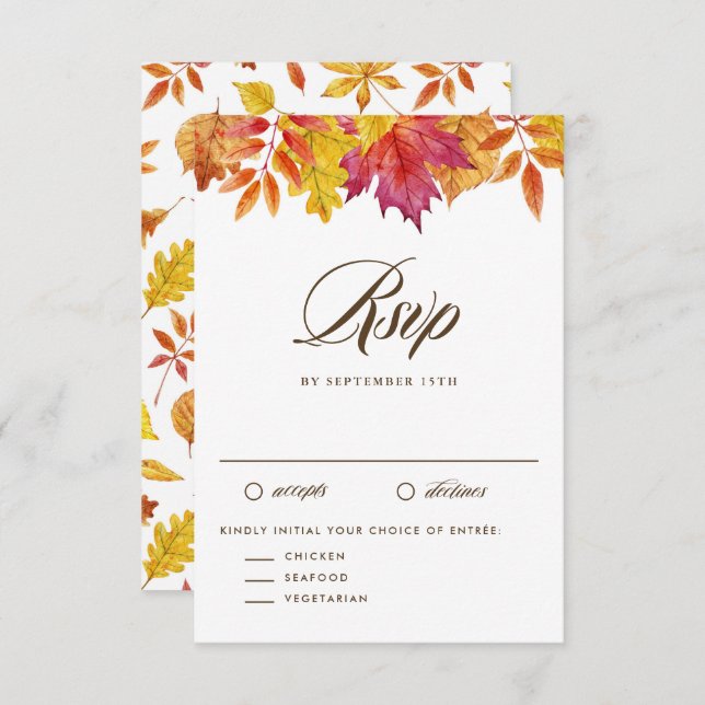 Rustic Falling Leaves Garland Autumn Wedding RSVP Card (Front/Back)