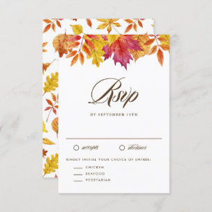 Rustic Falling Leaves Garland Autumn Wedding RSVP Card