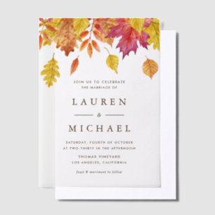 Rustic Falling Leaves Garland Autumn Wedding Vellum Invitations