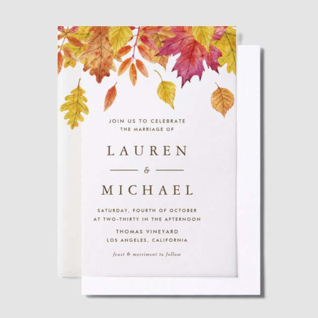 Rustic Falling Leaves Garland Autumn Wedding Vellum Invitations (Offset)
