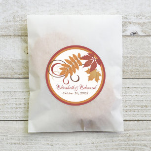 Rustic Falling Leaves Rust Red Wedding Monogram Classic Round Sticker