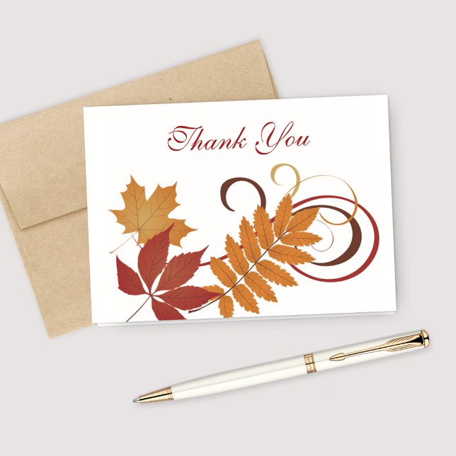 Rustic Falling Leaves Wedding Script Thank You Card (Creator Uploaded)