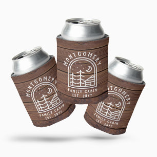 Rustic Family Cabin Dark Wood Personalised Can Cooler