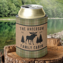 Rustic Family Cabin Moose Pine Green Plaid Burlap