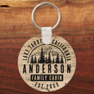 Rustic Family Cabin Mountain Lodge   Wood Effect  Key Ring