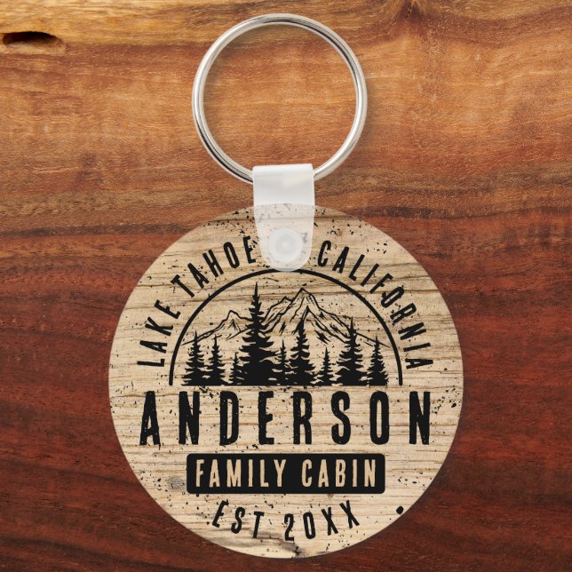 Rustic Family Cabin Mountain Lodge | Wood Effect  Key Ring (Back)