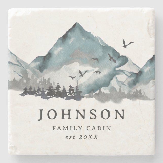 Rustic Family Cabin Mountain Pine Tree Forest Stone Coaster (Front)