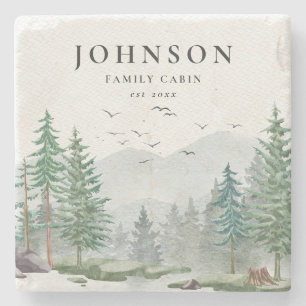 Rustic Family Cabin Woodland Mountain Forest Stone Coaster