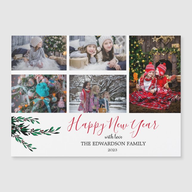 Rustic family collage Happy New Year magnetic (Front)