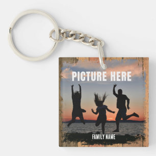 RUSTIC FAMILY HAPPY MOMENTS PHOTO MEMORIES KEY RING