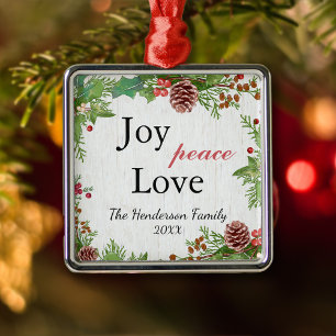 Rustic Family Joy Peace Love Christmas Metal Tree Decoration