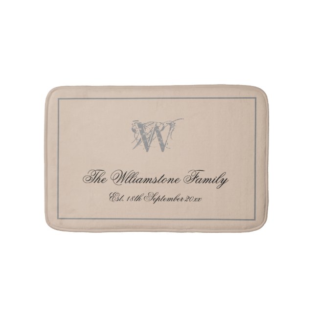 Rustic Family Last Name Chic Monogram Wedding Gift Bath Mat (Front)