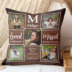 Rustic Family Memorial Keepsake Photo Collage Cushion