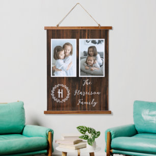 Rustic Family Monogram Photo Hanging Tapestry