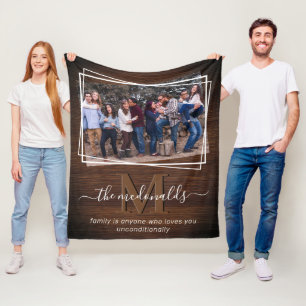 Rustic Family Monogram Photo & Quote Fleece Blanket