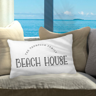 Rustic Family Name Beach House Text White Lumbar Cushion