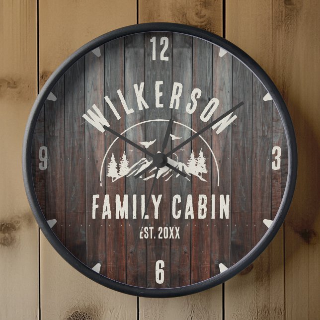 Rustic Family Name Cabin Cottage Lodge Retro Clock (Creator Uploaded)