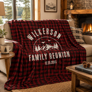 Rustic Family Name Cabin Cottage Retro Red Plaid Fleece Blanket