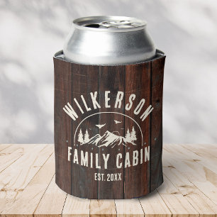 Rustic Family Name Cabin Lake House Cottage Can Cooler