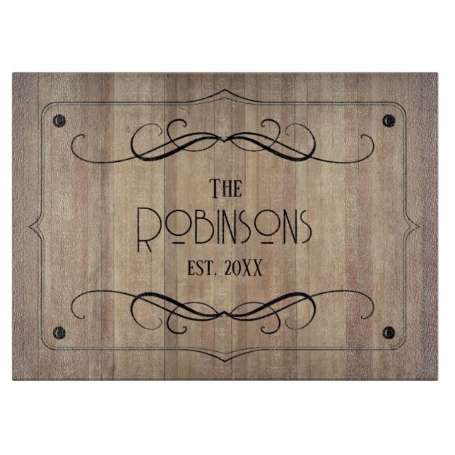 Rustic Family Name & Established Year Personalised Cutting Board (Front)