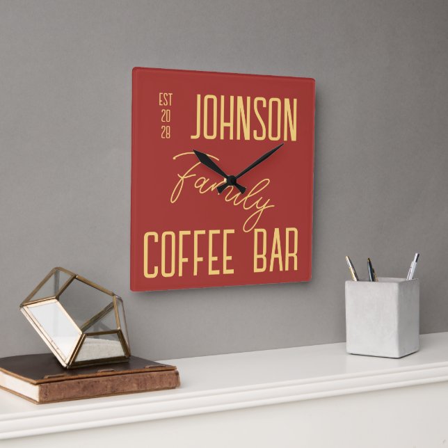 Rustic Family Name Kitchen Square Wall Clock (Office)