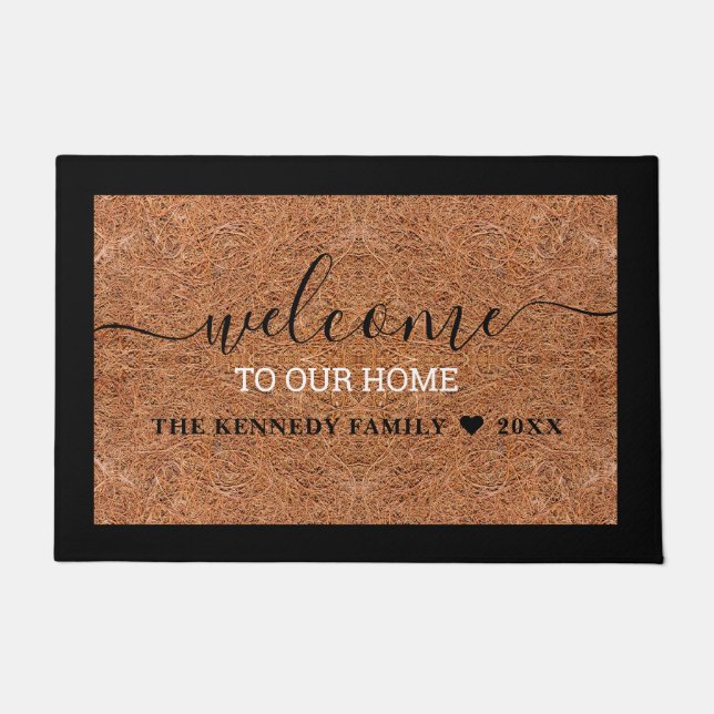 Rustic Family Name Personalised Coir Welcome Doormat (Front)